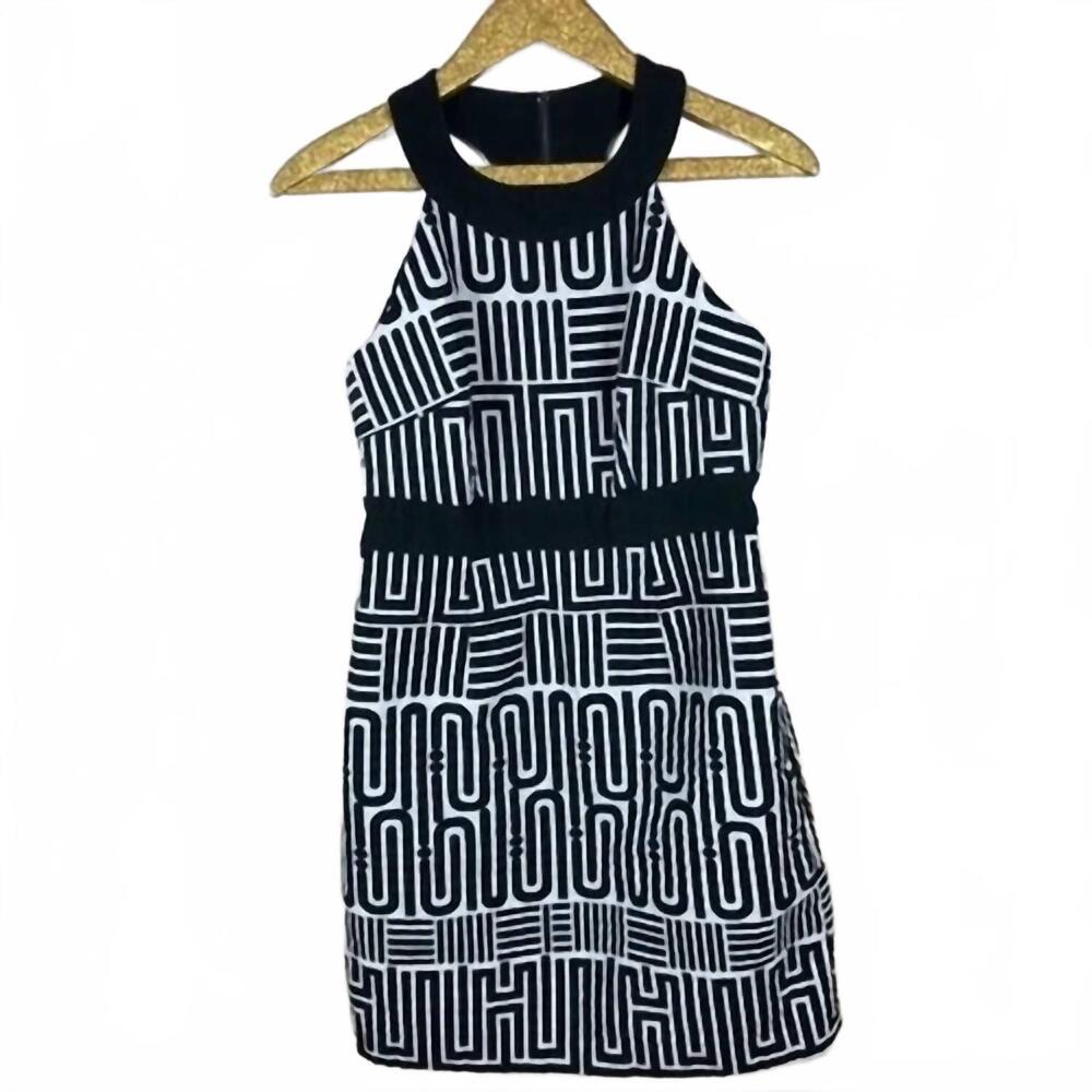 NEW LAUNDRY BY SHELLI SEGAL women's geo zip racerback dress in black/white